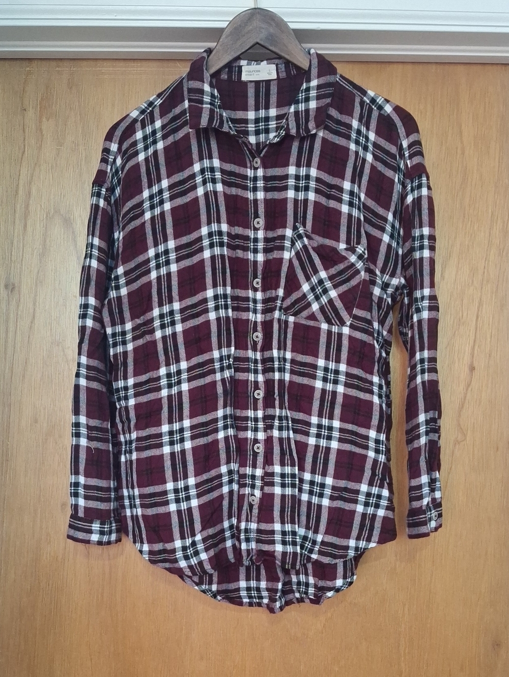 Maurices Burgundy and White Plaid Button-Down Tunic